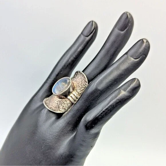PTI India Sterling Silver 925 Labradorite Saddle Style Cocktail Ring Sz 7